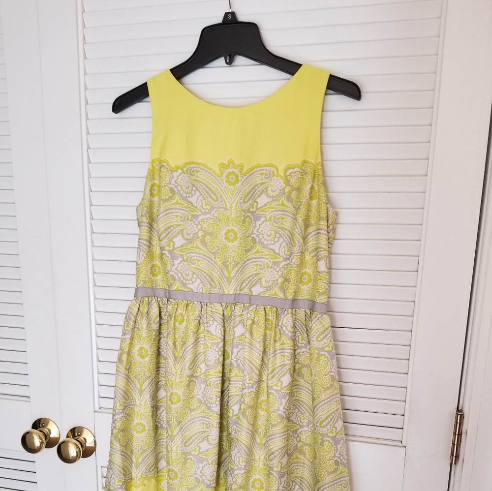Ann Taylor Loft yellow green silk like dress NWT